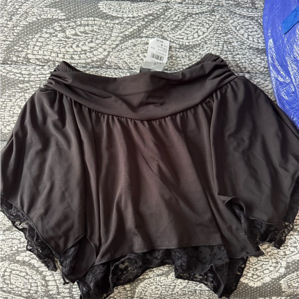 Black Satin Skirt with Lace Trim